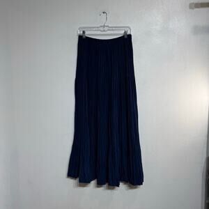 Scott Taylor Crinkle Maxi Skirt Navy Tiered Boho 90s Elastic Waist Vintage